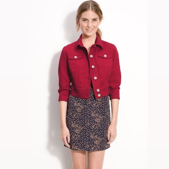 NWT! Jolt Cropped Denim Jacket Red - Picture 2 of 8